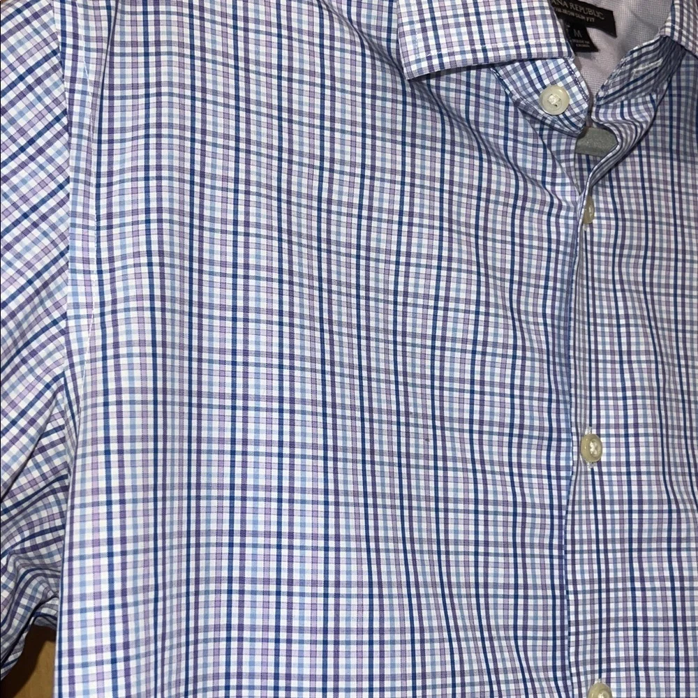 Banana Republic Men's Blue and White Plaid Dress Shirt